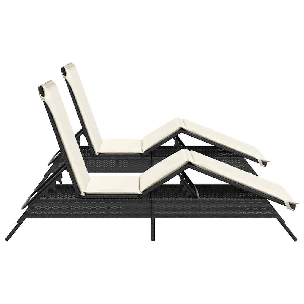vidaXL Ligstoelen 2 st met kussens poly rattan zwart