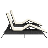 vidaXL Ligstoelen 2 st met kussens poly rattan zwart