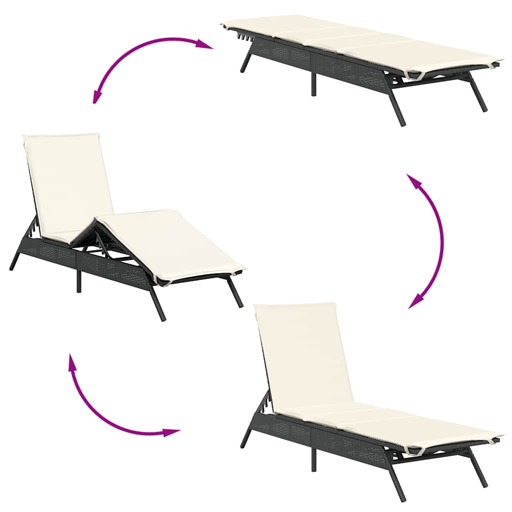 vidaXL Ligstoelen 2 st met kussens poly rattan zwart