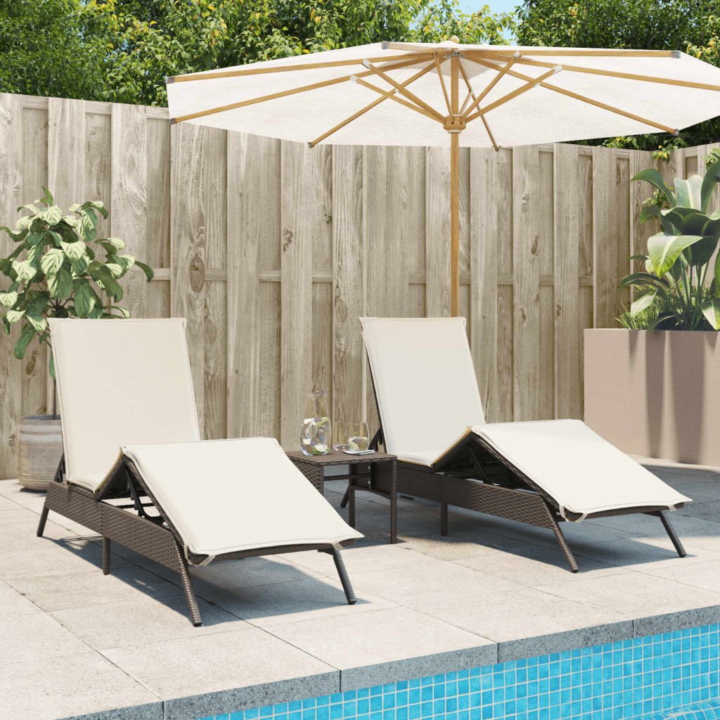 vidaXL Ligstoelen 2 st met kussens poly rattan zwart