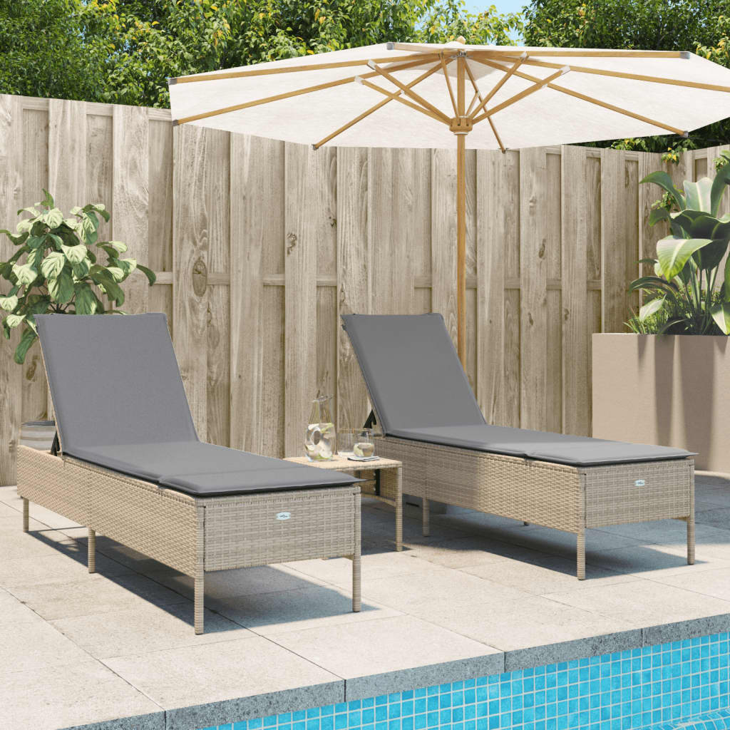 vidaXL Ligstoelen 2 st met kussens poly rattan zwart