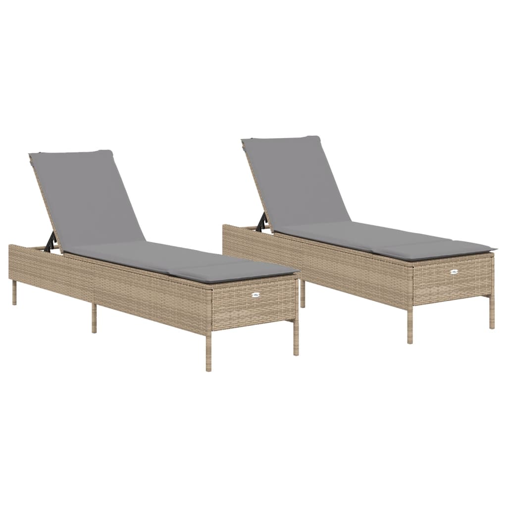 vidaXL Ligstoelen 2 st met kussens poly rattan zwart