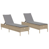 vidaXL Ligstoelen 2 st met kussens poly rattan zwart