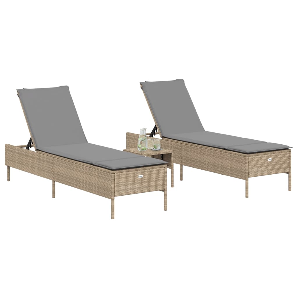 vidaXL Ligstoelen 2 st met kussens poly rattan zwart