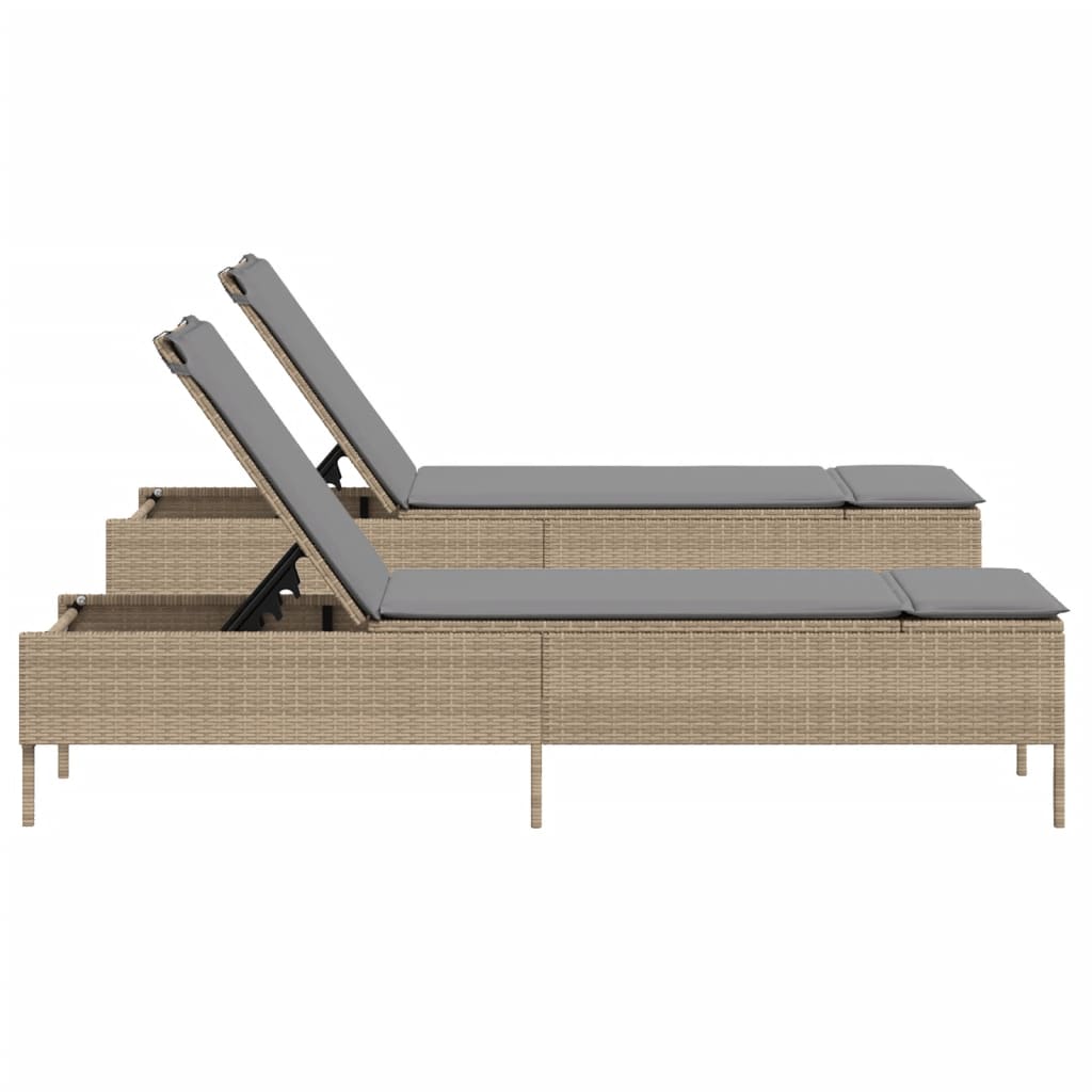 vidaXL Ligstoelen 2 st met kussens poly rattan zwart