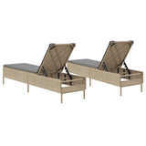 vidaXL Ligstoelen 2 st met kussens poly rattan zwart