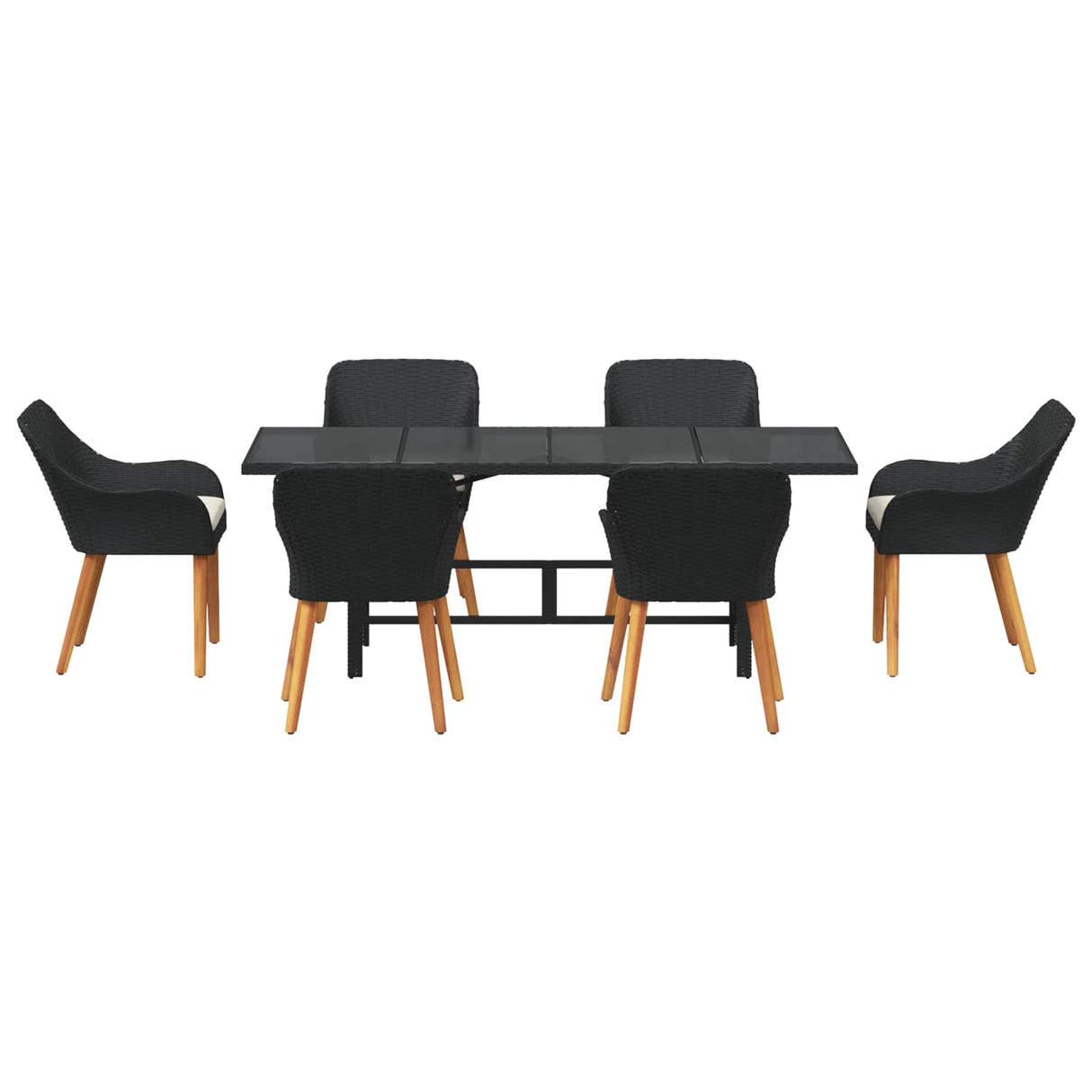 vidaXL Garden Dining Set with Cushions 7 pcs Black Poly Rattan