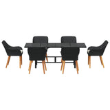 vidaXL Garden Dining Set with Cushions 7 pcs Black Poly Rattan