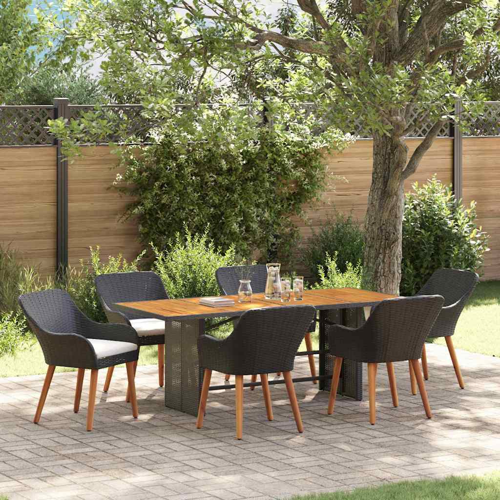 vidaXL Garden Dining Set with Cushions 7 pcs Black Poly Rattan