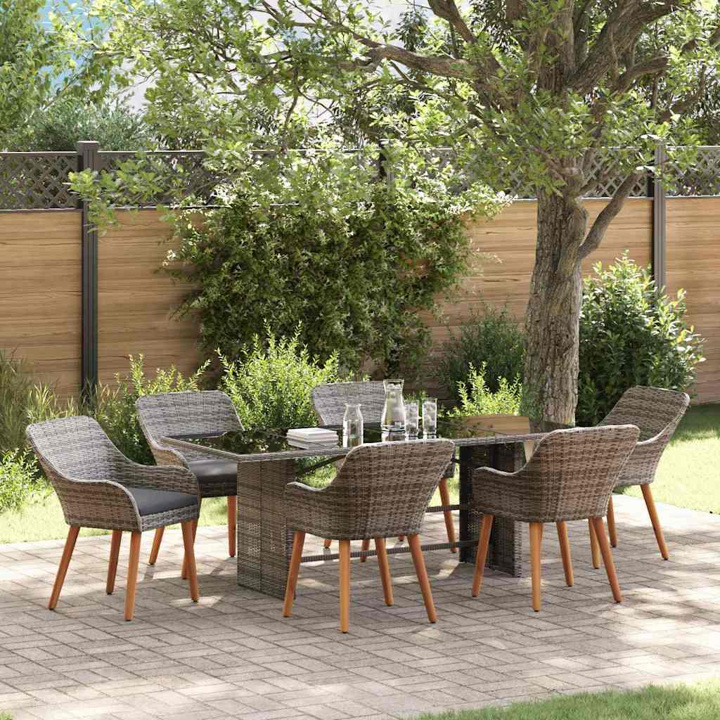 vidaXL Garden Dining Set with Cushions 7 pcs Black Poly Rattan
