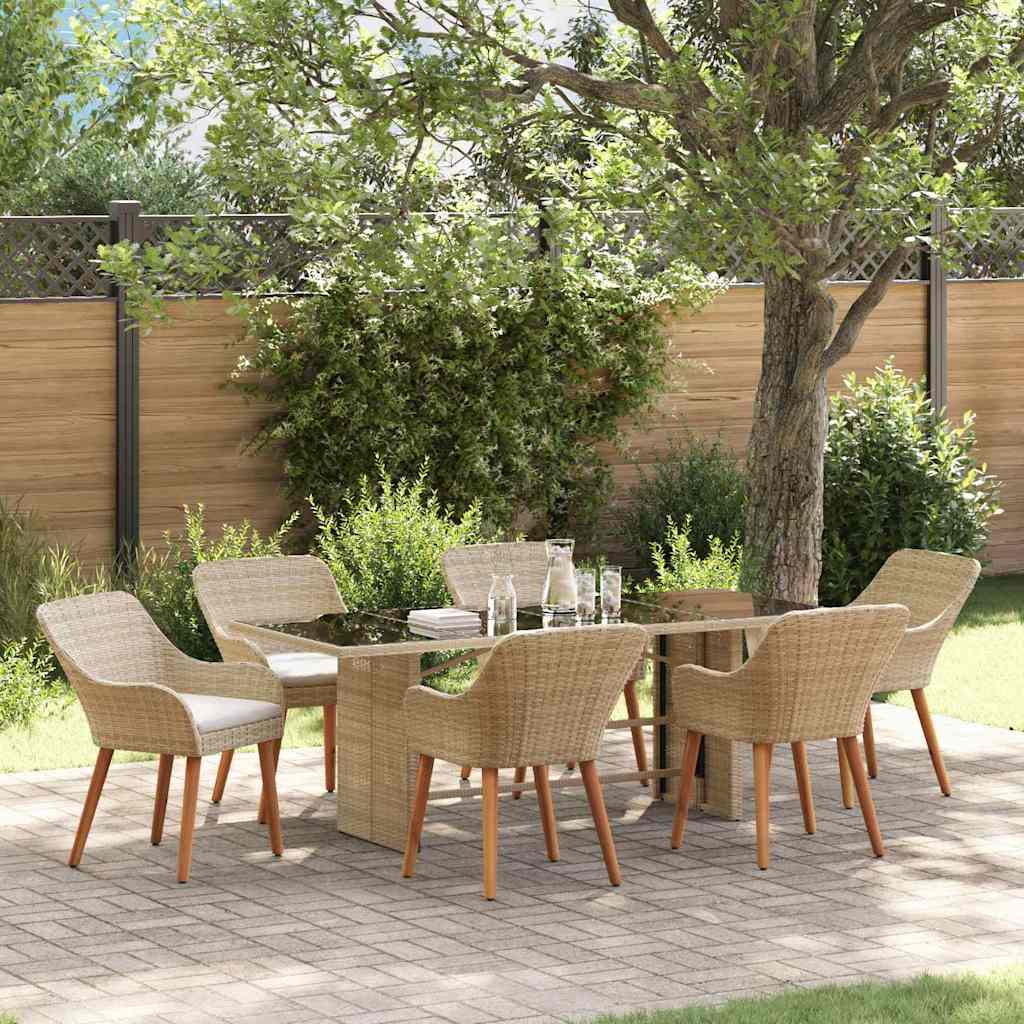 vidaXL Garden Dining Set with Cushions 7 pcs Black Poly Rattan