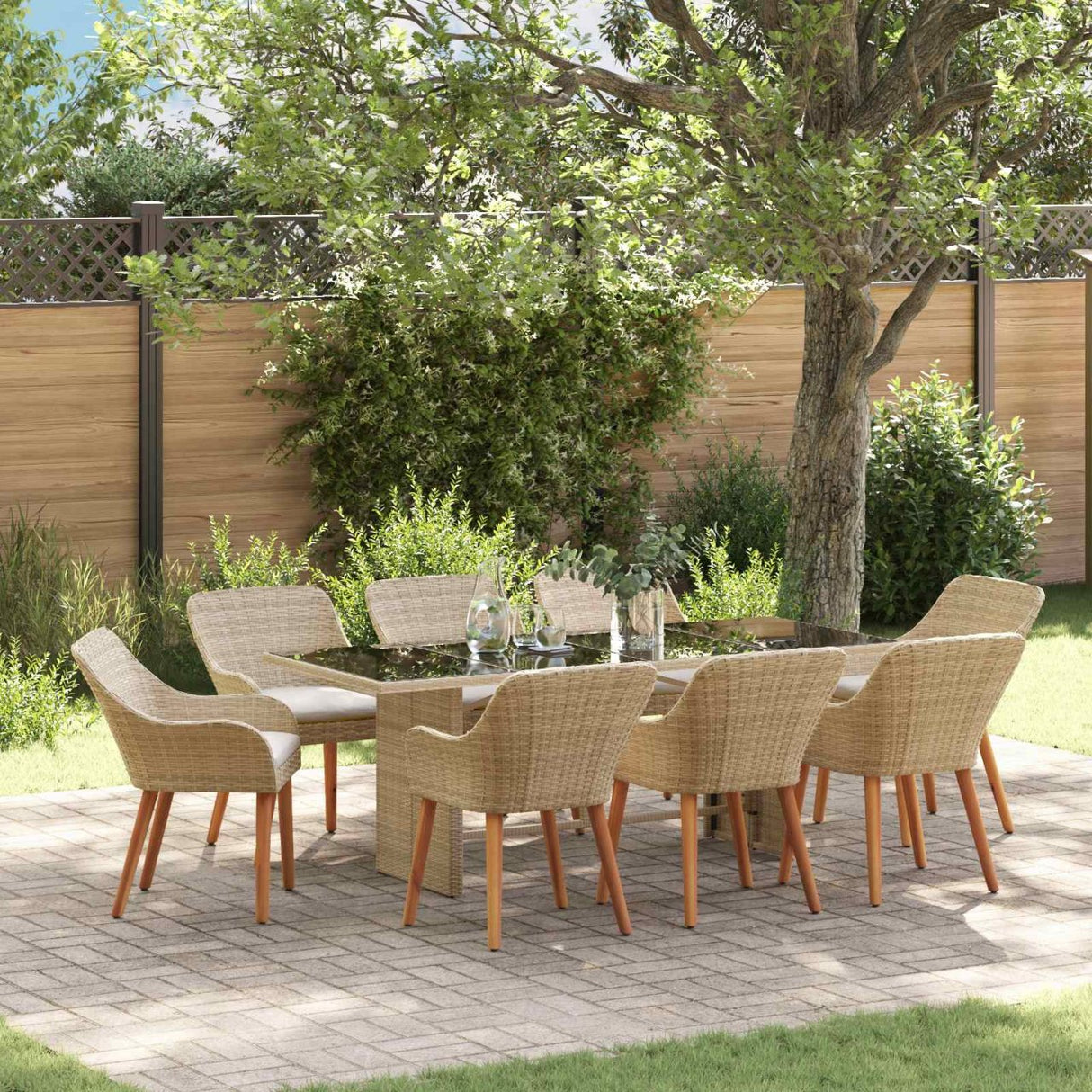 vidaXL Garden Dining Set with Cushions 7 pcs Black Poly Rattan