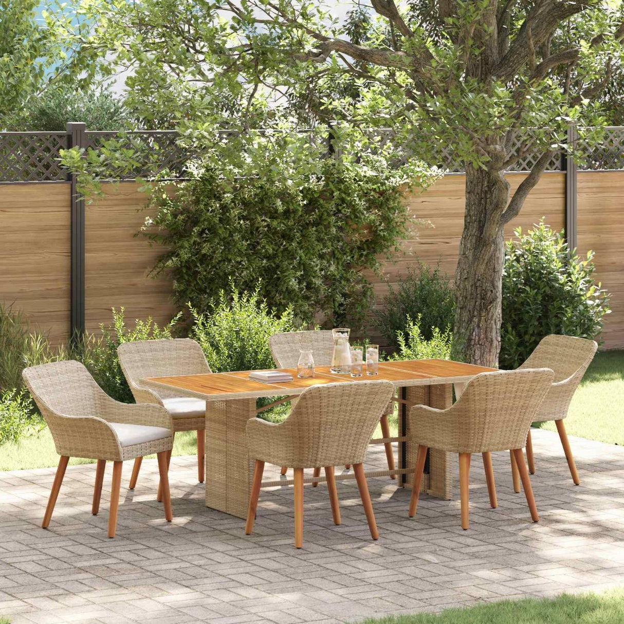vidaXL Garden Dining Set with Cushions 7 pcs Black Poly Rattan
