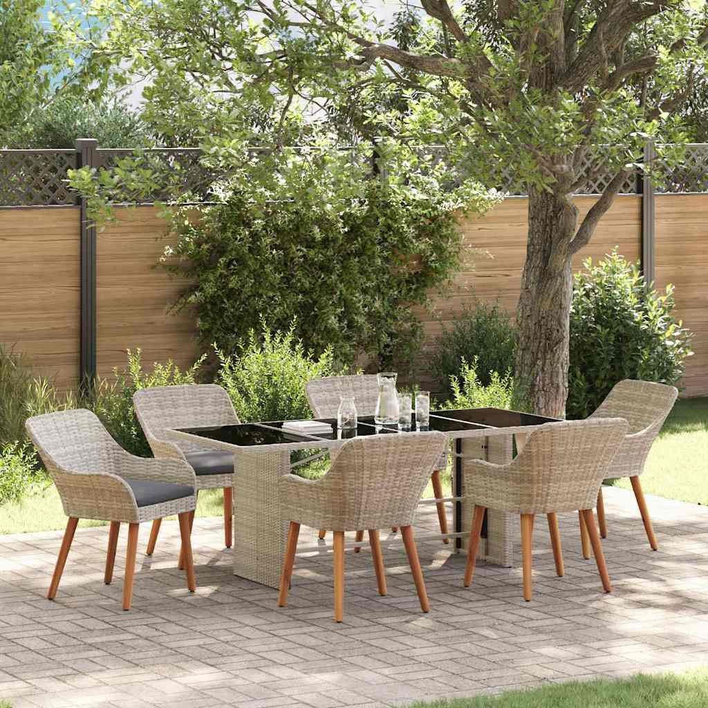 vidaXL Garden Dining Set 7 pcs Light Grey poly rattan