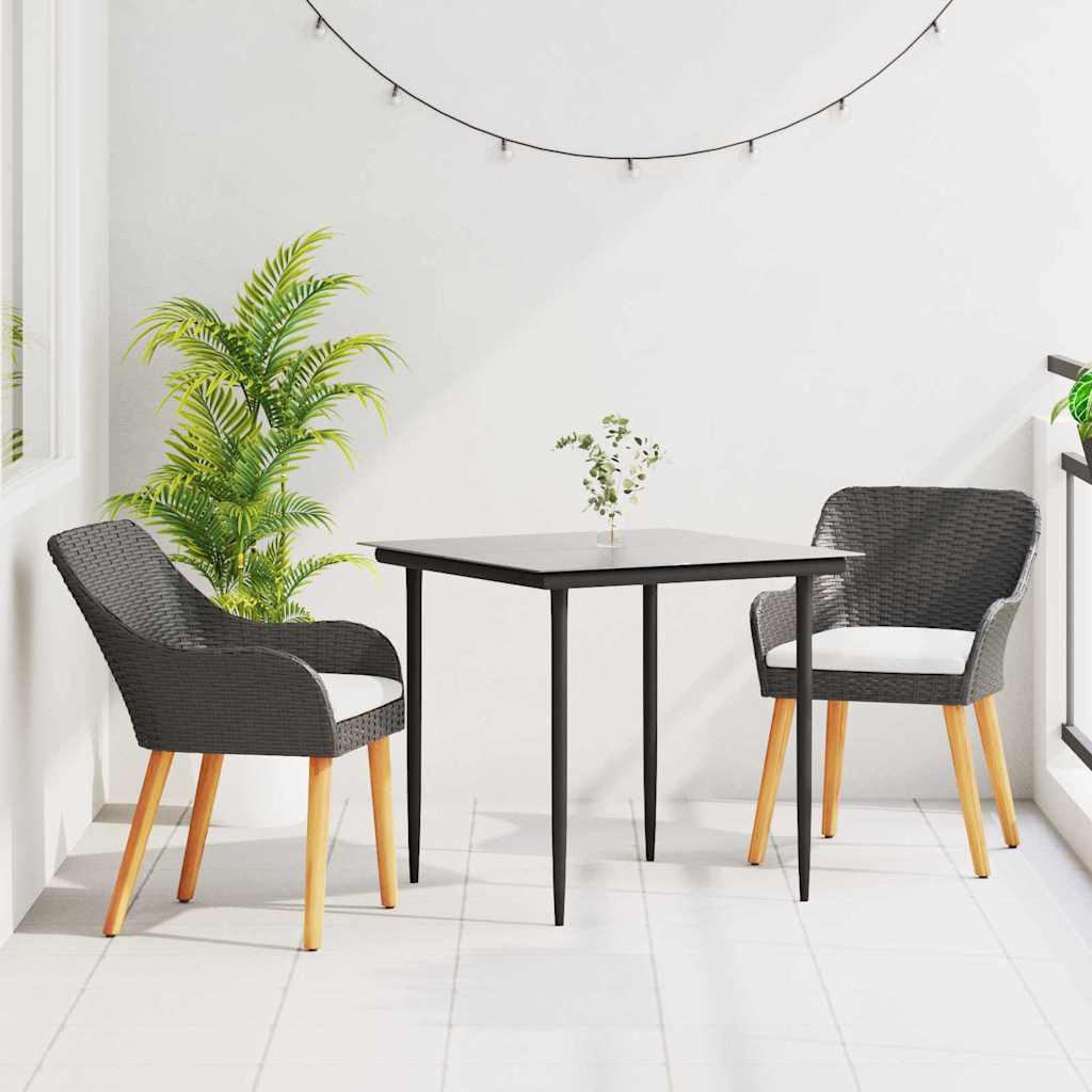 vidaXL Tuin Eettafel Set met kussen 3 pcs Zwart poly rattan