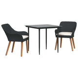 vidaXL Tuin Eettafel Set met kussen 3 pcs Zwart poly rattan