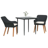 vidaXL Tuin Eettafel Set met kussen 3 pcs Zwart poly rattan