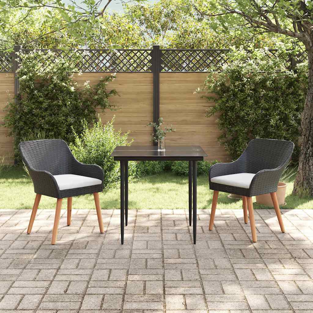 vidaXL Tuin Eettafel Set met kussen 3 pcs Zwart poly rattan