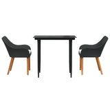 vidaXL Tuin Eettafel Set met kussen 3 pcs Zwart poly rattan