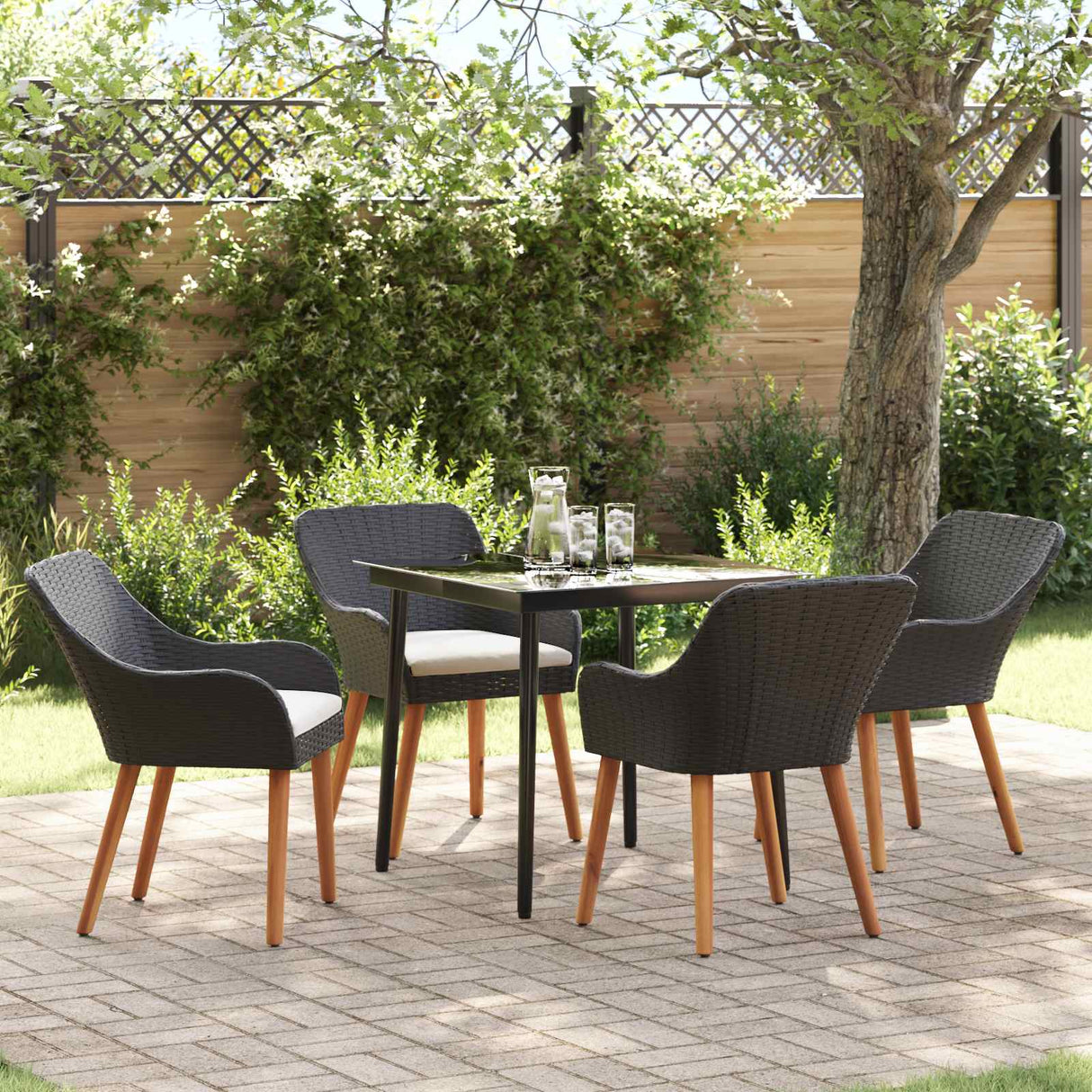 vidaXL Tuin Eettafel Set met kussen 3 pcs Zwart poly rattan