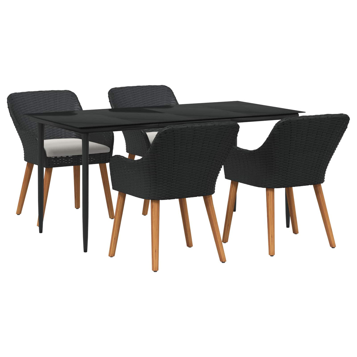 vidaXL Tuin Eettafel Set met kussen 3 pcs Zwart poly rattan