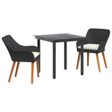 vidaXL Garden Dining Set with Cushions 3 pcs Black Poly Rattan
