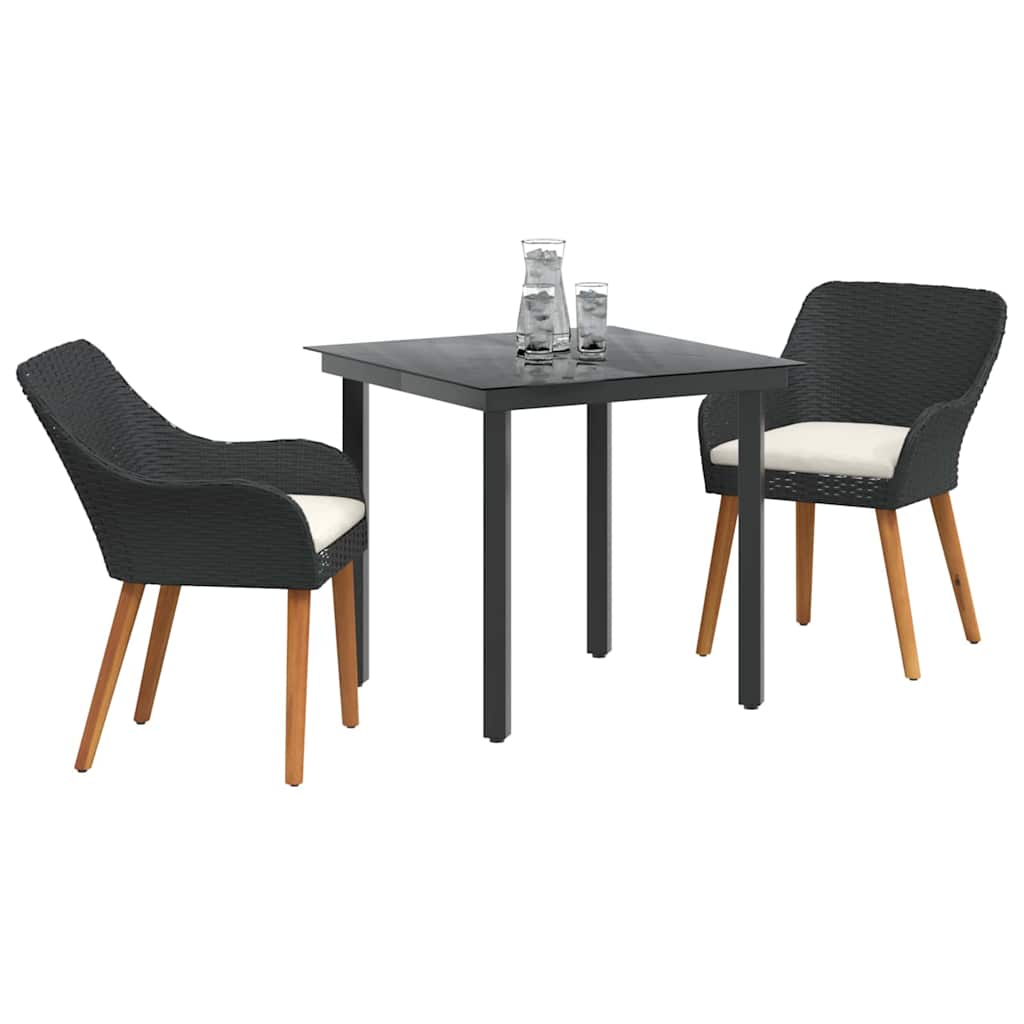 vidaXL Garden Dining Set with Cushions 3 pcs Black Poly Rattan