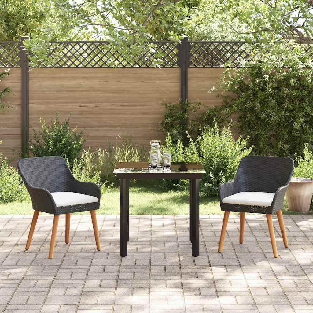 vidaXL Garden Dining Set with Cushions 3 pcs Black Poly Rattan