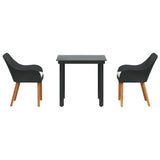 vidaXL Garden Dining Set with Cushions 3 pcs Black Poly Rattan