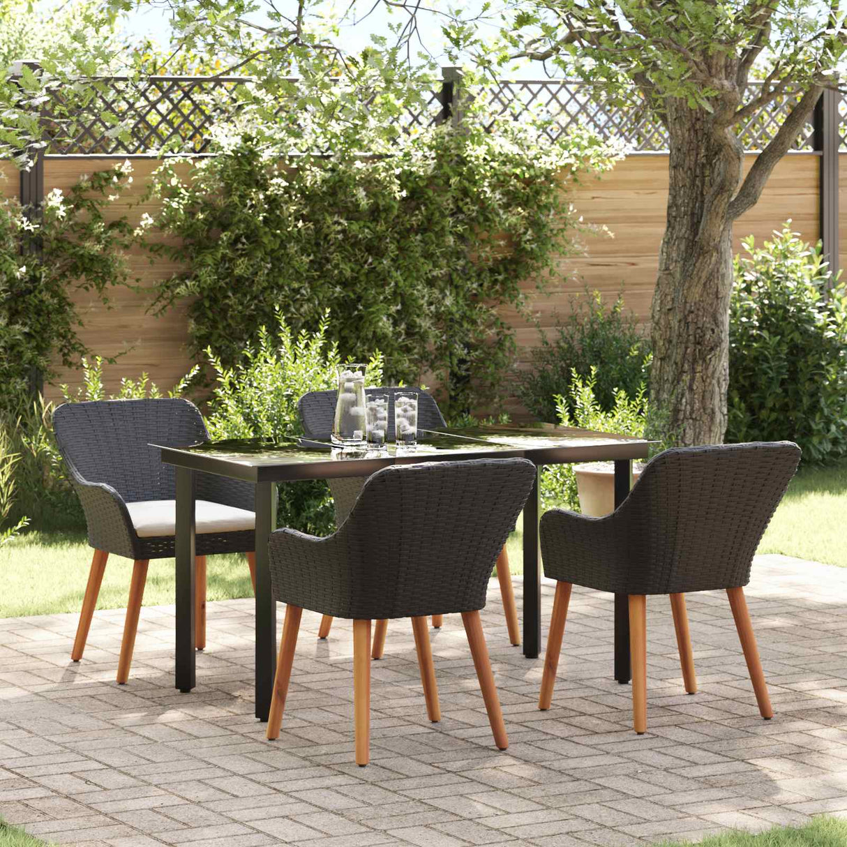 vidaXL Garden Dining Set with Cushions 3 pcs Black Poly Rattan