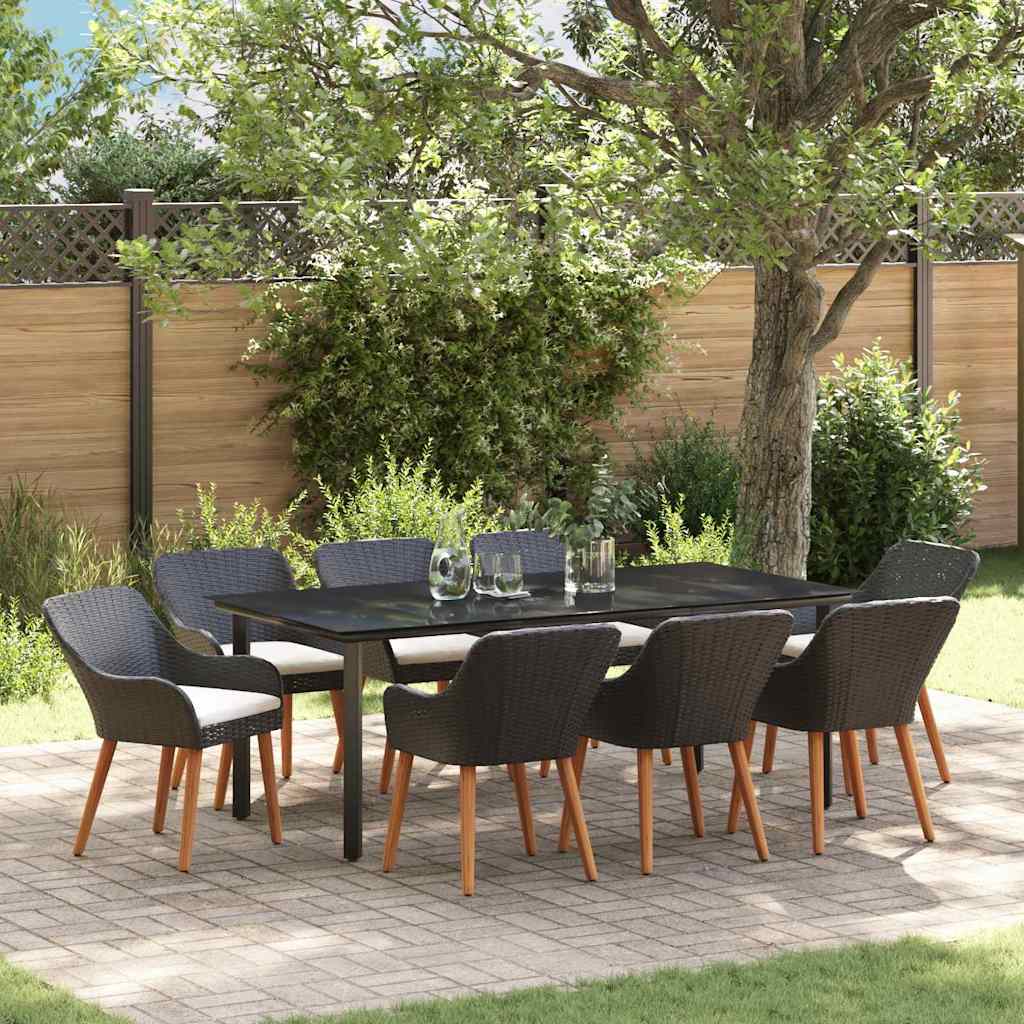 vidaXL Garden Dining Set with Cushions 3 pcs Black Poly Rattan