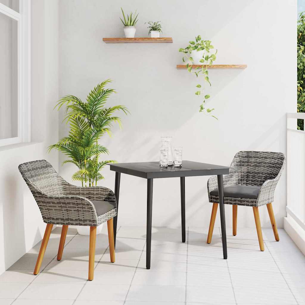 vidaXL Tuin Eettafel Set met kussen 3 pcs Zwart poly rattan