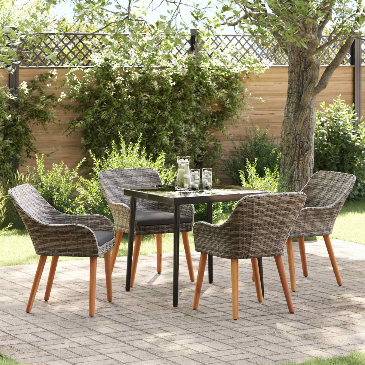 vidaXL Tuin Eettafel Set met kussen 3 pcs Zwart poly rattan