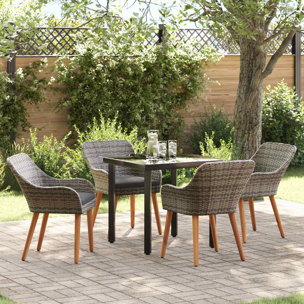vidaXL Garden Dining Set with Cushions 3 pcs Black Poly Rattan