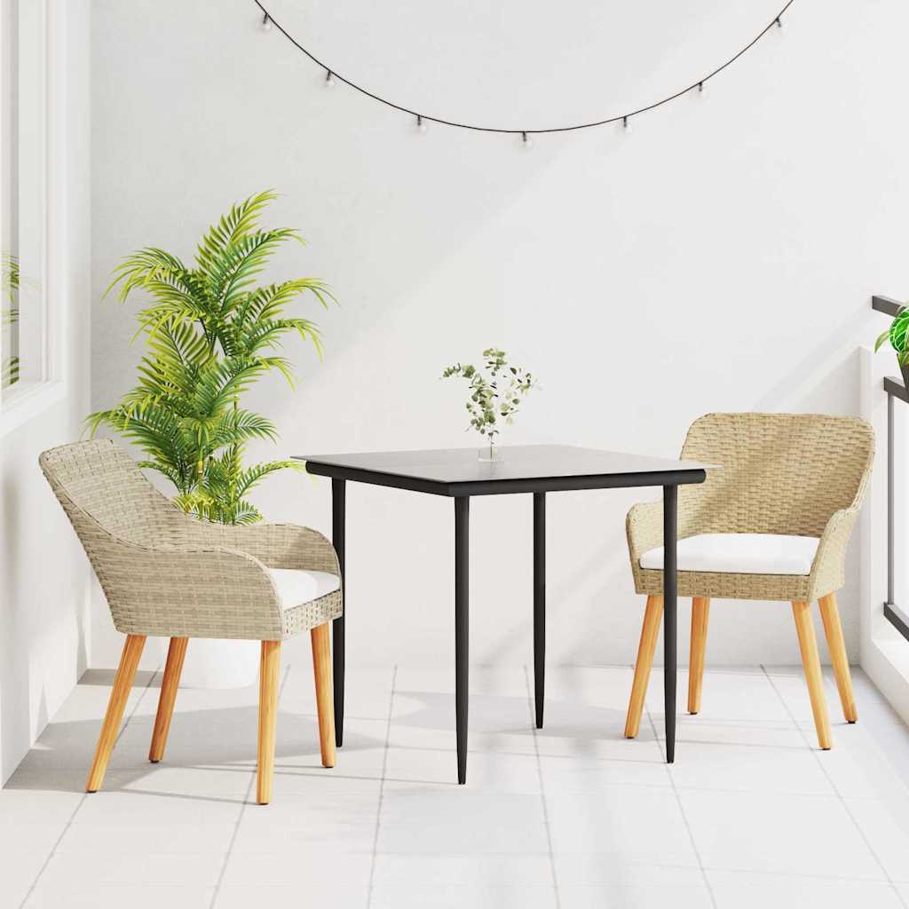 vidaXL Tuin Eettafel Set met kussen 3 pcs Zwart poly rattan