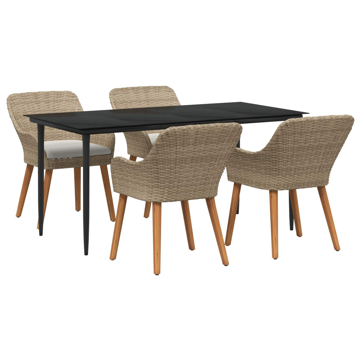 vidaXL Tuin Eettafel Set met kussen 3 pcs Zwart poly rattan