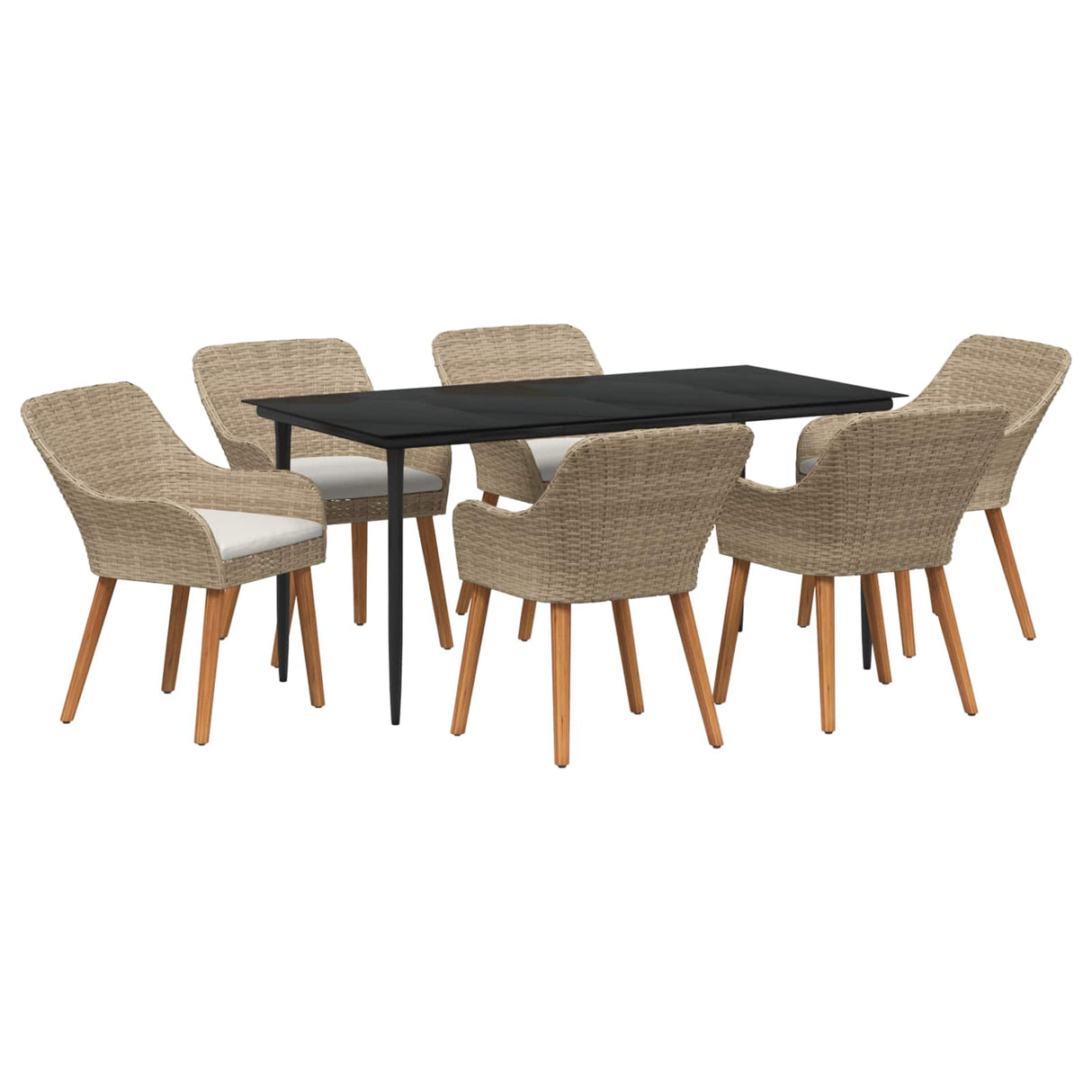 vidaXL Tuin Eettafel Set met kussen 3 pcs Zwart poly rattan