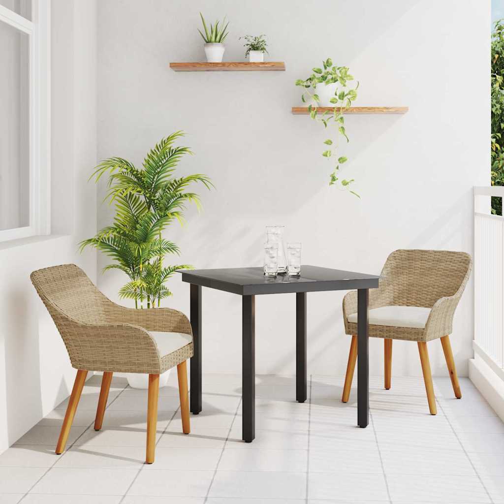 vidaXL Garden Dining Set with Cushions 3 pcs Black Poly Rattan
