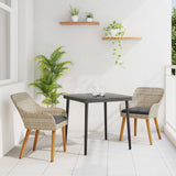 vidaXL Tuin Eettafel Set met kussen 3 pcs Lichtgrijs poly rattan