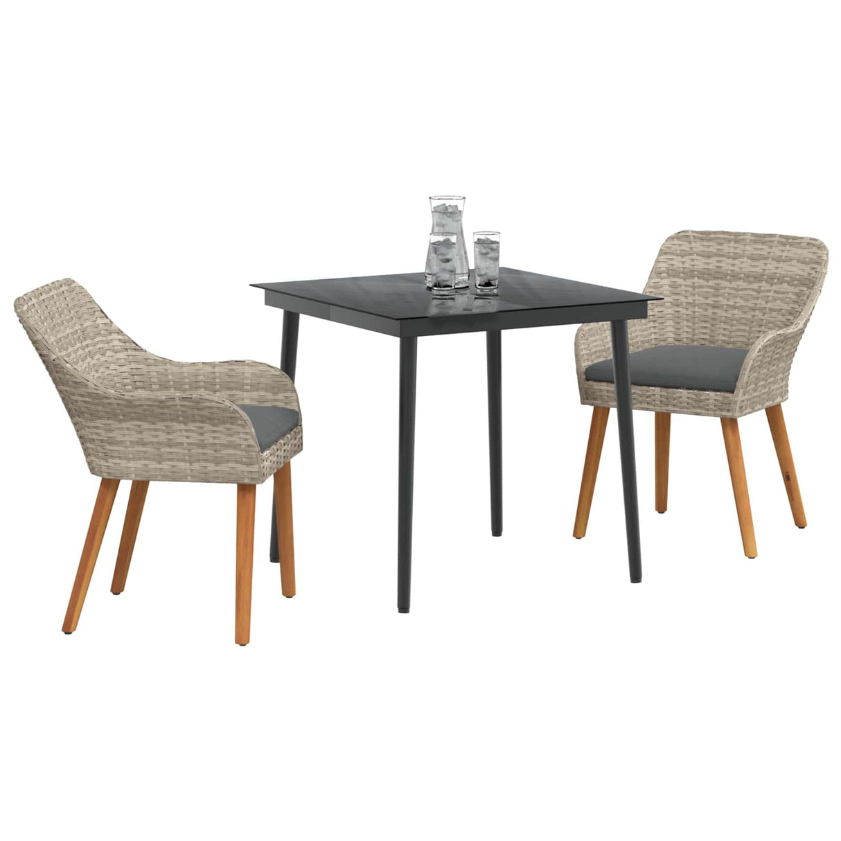 vidaXL Tuin Eettafel Set met kussen 3 pcs Lichtgrijs poly rattan