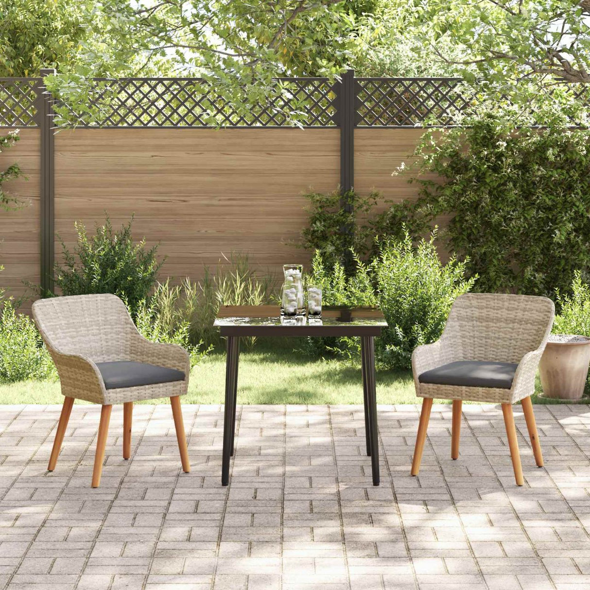 vidaXL Tuin Eettafel Set met kussen 3 pcs Lichtgrijs poly rattan