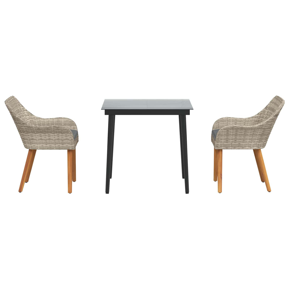vidaXL Tuin Eettafel Set met kussen 3 pcs Lichtgrijs poly rattan