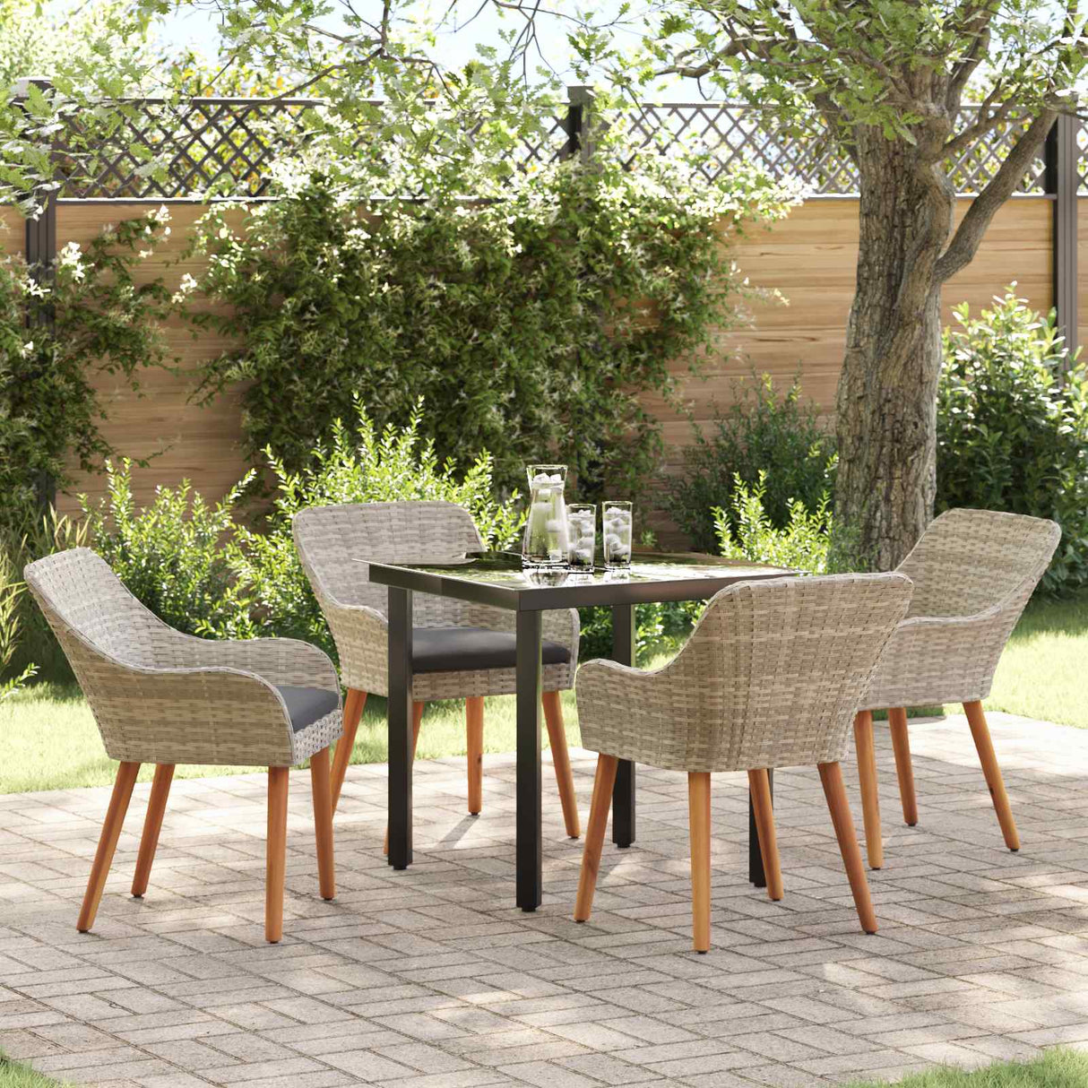 vidaXL Tuin Eettafel Set met kussen 3 pcs Lichtgrijs poly rattan