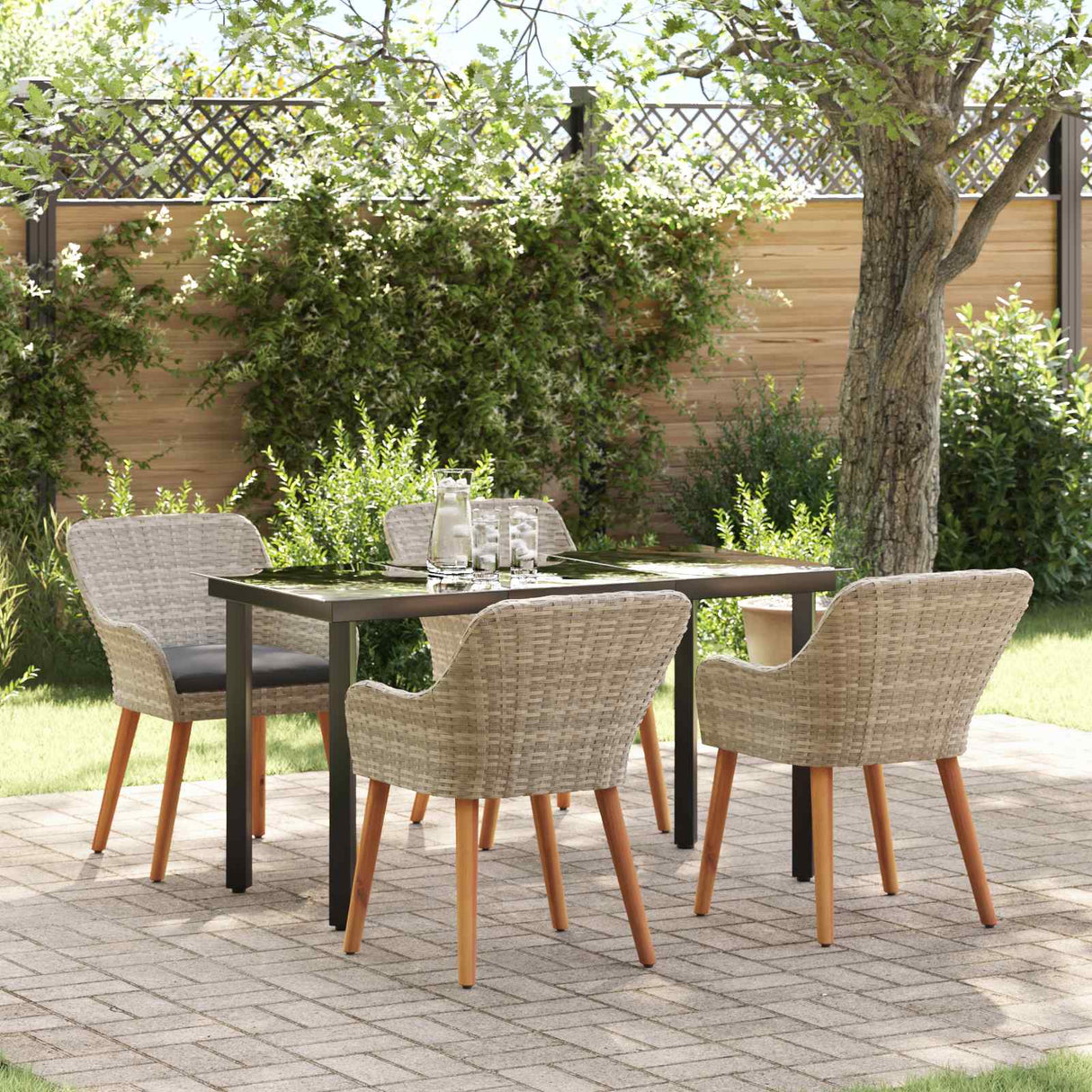 vidaXL Tuin Eettafel Set met kussen 3 pcs Lichtgrijs poly rattan