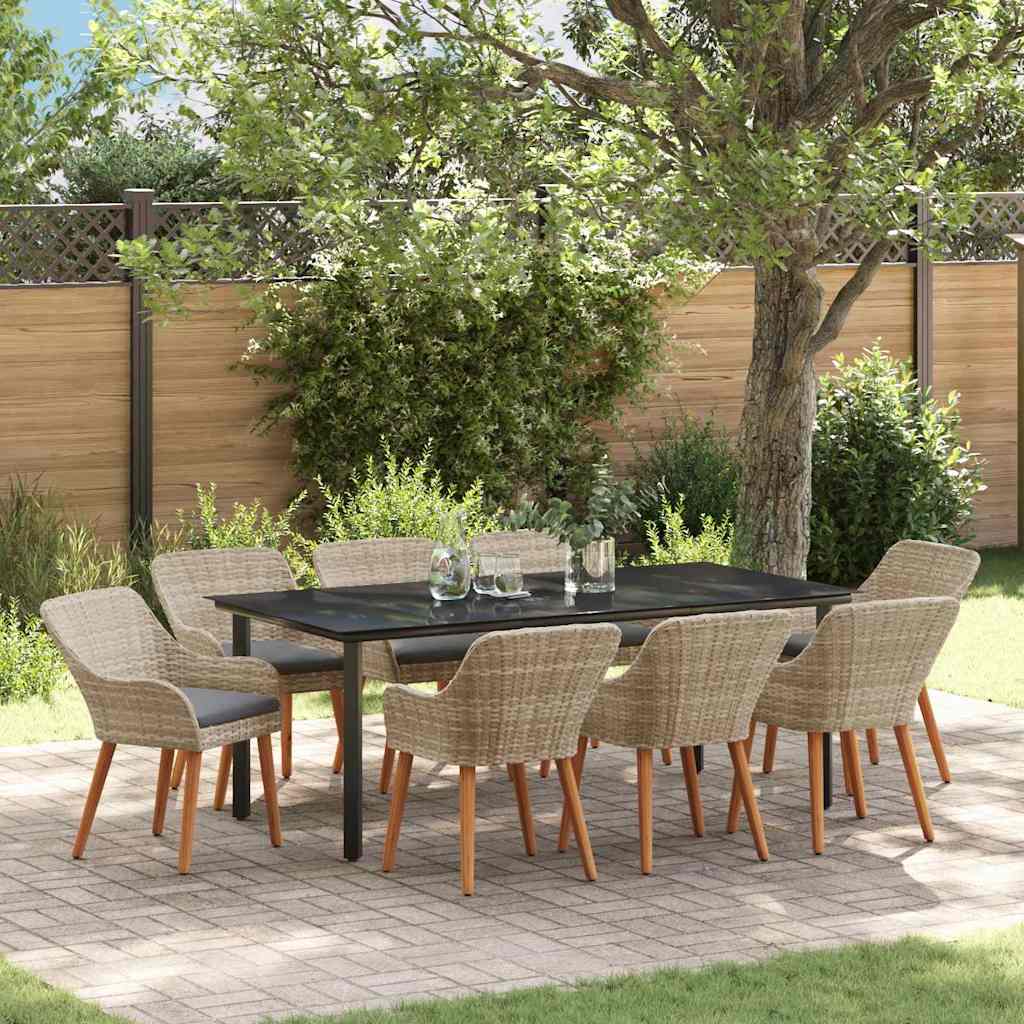 vidaXL Tuin Eettafel Set met kussen 3 pcs Lichtgrijs poly rattan