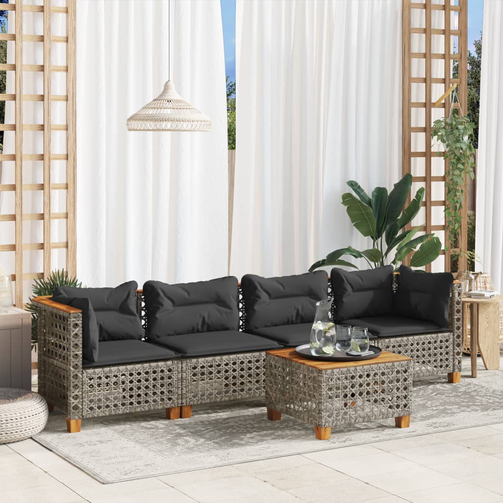 vidaXL 5-delige Loungeset met kussens poly rattan zwart