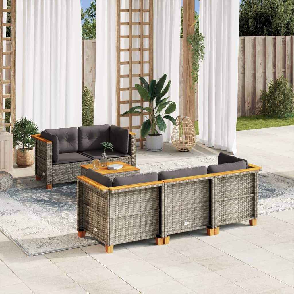 vidaXL 6-delige Loungeset met kussens poly rattan zwart