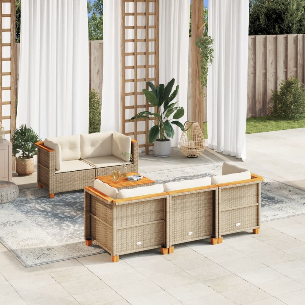 vidaXL 6-delige Loungeset met kussens poly rattan zwart