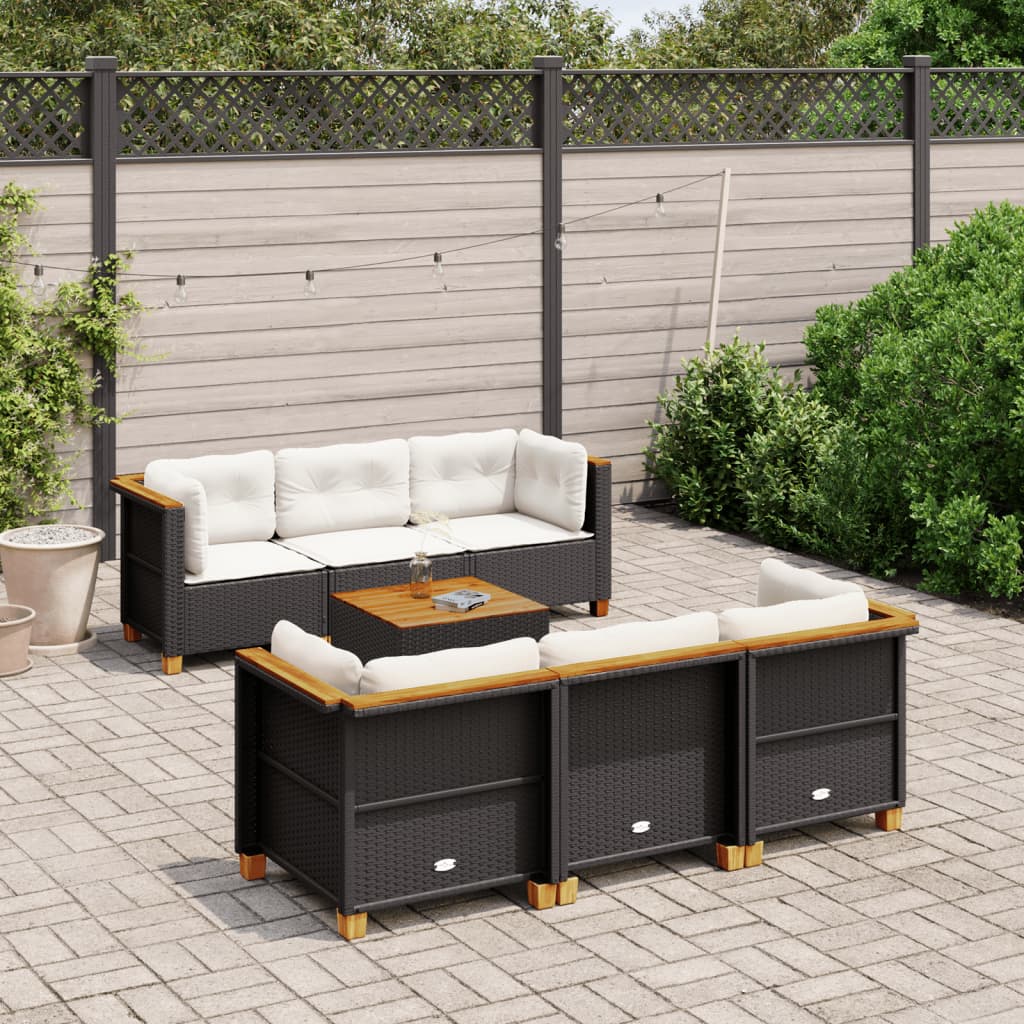 vidaXL 7-Piece Lounge Set with Cushions Poly Rattan Black