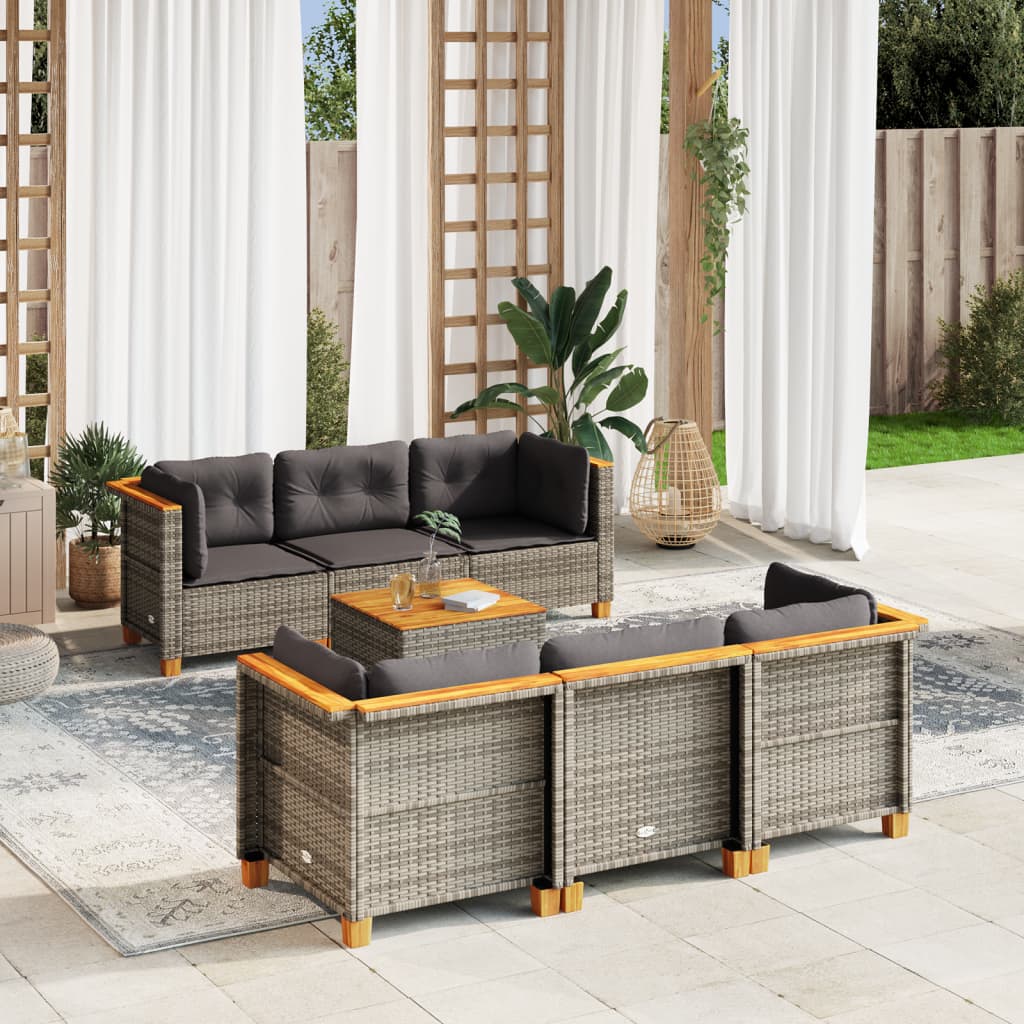 vidaXL 7-Piece Lounge Set with Cushions Poly Rattan Black